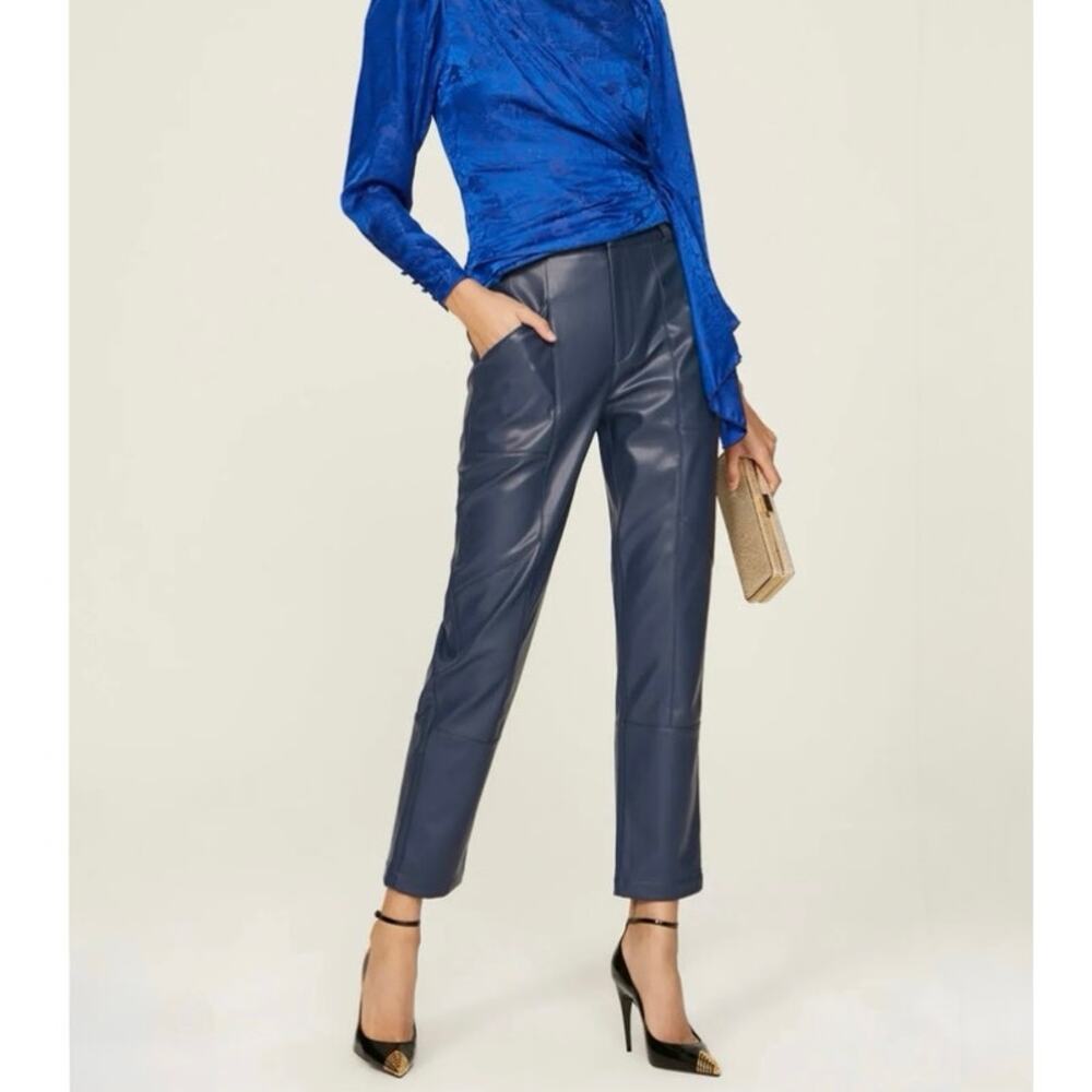 Ronny Kobo Blue Faux Leather Pants Size 4